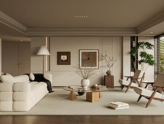 French Antique Living Room Sofa Single Chair Coffee Table Curtain Carpet Bookshelf Jewelry Chandelier Hanging Picture 3d model