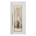 Modern Swing Door Design With White And Black Frames Glass Panels And Golden Accents