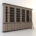 Large Wooden Bookcase Interior Design With Open Shelves Bottom Cabinets And Ladder