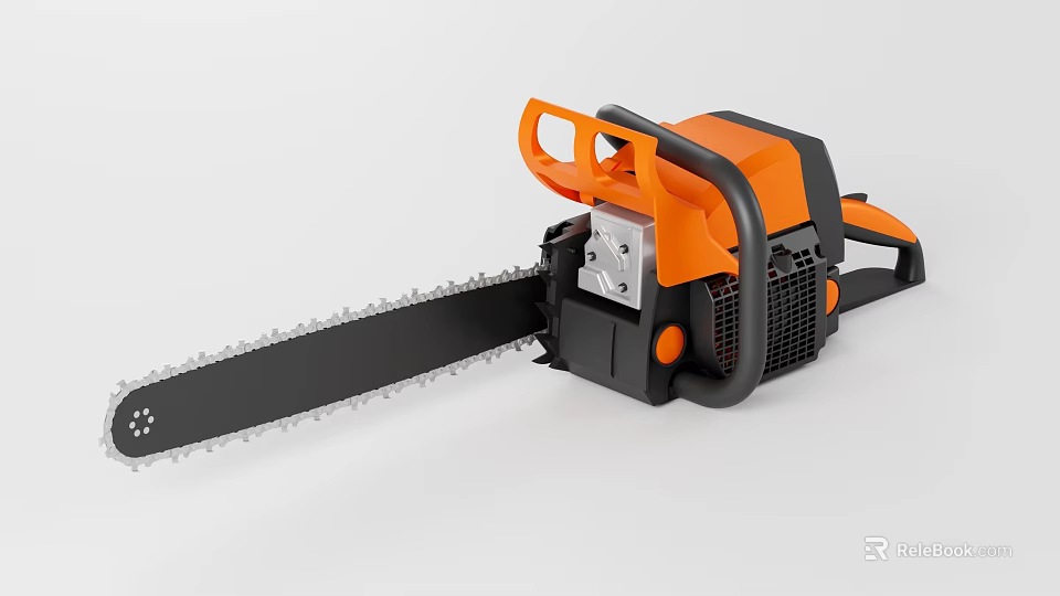 Industrial Chainsaw With Orange Black Design Powerful Motor And Sharp Chain 3d model 