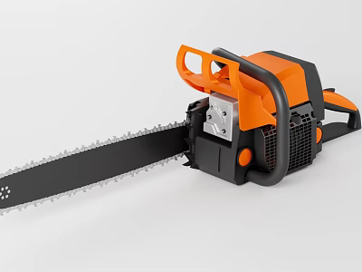 Industrial Chainsaw With Orange Black Design Powerful Motor And Sharp Chain 3d model