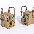 Two Vintage Industrial Equipment Meters With Copper Pipes Green Dials And Yellow Labels