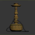 Golden Decorative Hookah with Intricate Carvings Ornate Base and Black Hose