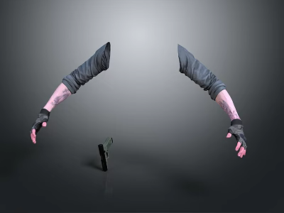 Detailed Tattooed Arms With Black Gloves Holding Modern Firearm Weapon Design Concept 3d model