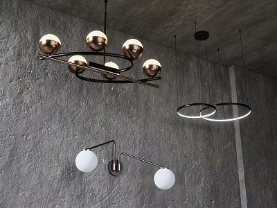 Modern Contemporary Chandelier Featuring Spherical Bulbs And Circular Metal Frames 3d model