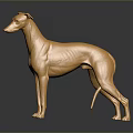 Shiny Golden Greyhound Dog Statue With Metallic Finish On Smooth Reflective Surface