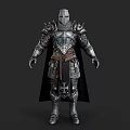 Medieval Game Movie Character In Detailed Metal Armor With Decorative Shoulder Plates And Cloak