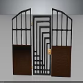 Modern Architectural Door Design With Iron Frame Wooden Panels And Geometric Patterns
