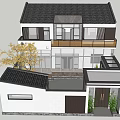 Traditional Rural Self Built House With Tile Roof White Walls Courtyard And Second Floor Balcony