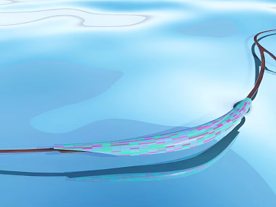 Modern Colorful Patterned Bridge With Curved Design And Blue Water Reflection View 3d model