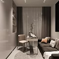 Modern Minimalist Open Living And Dining Room Interior Design With Soft Warm Ambient Lighting