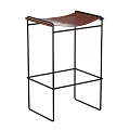 Minimalist Bar Stools Featuring Black Metal Frame And Brown Leather Seat Design