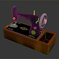 Vintage Sewing Machine On Wooden Base With Classic Design And Metal Parts