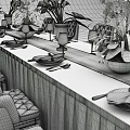 Elegant Dining Table Set With Long White Tablecloth Green Velvet Chairs And Flower Arrangements