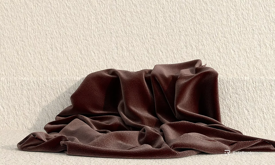 Elegant Brown Velvet Curtain with Soft Draped Texture on Light Colored Wall 3d model 