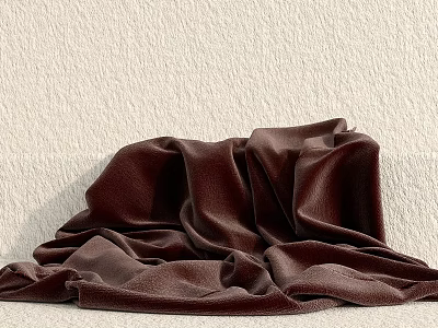 Elegant Brown Velvet Curtain with Soft Draped Texture on Light Colored Wall 3d model