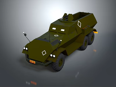 Military Green Armored Vehicle With Six Wheels Open Cargo Area And Roof Equipment 3d model