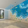 Indoor Sports Equipment Featuring Blue Climbing Wall Ladder And Marine Life Patterns