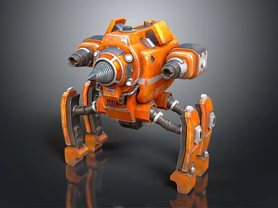 Orange Mechanical Robot Character With Biomorphic Multi Legged Structure And Metal Details 3d model