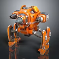 Orange Mechanical Robot Character With Biomorphic Multi Legged Structure And Metal Details 3d model