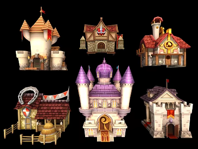 Cartoon Scenery Featuring Fantasy Castles Houses Colorful Towers And Red Roofs 3d model