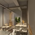 Modern Cafe Interior With Wooden Counter Coffee Machine Warm Lighting Tables Chairs And Menu Board