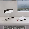 Modern Desk Lamp on Window Side Table with Books Coffee Cup Cherries and Sea View