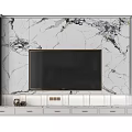Modern TV Background Wall With Marble Pattern Flat Screen TV And Storage Shelves Design 3d model