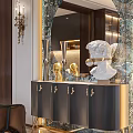 Modern Living And Dining Room Interior With Large Windows City View Chandelier And Sofa
