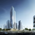 Elegant Modern High Rise Office Building With Glass Curtain Wall And Urban Skyline View