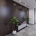 Modern Office Hallway Interior Design With White Grid Wall Gray Floor And Recessed Lighting