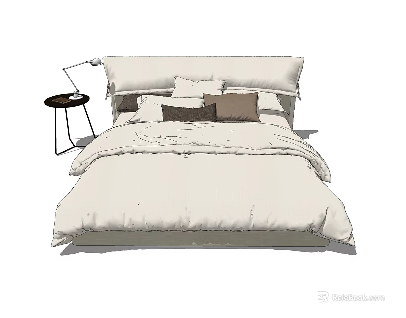 Cozy Double Bed With Multiple Pillows And Nightstand With Table Lamp 3d model