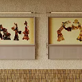 Shadow Puppets Wall Art On Beige Textured Wall With Bamboo Pattern Base 3d model
