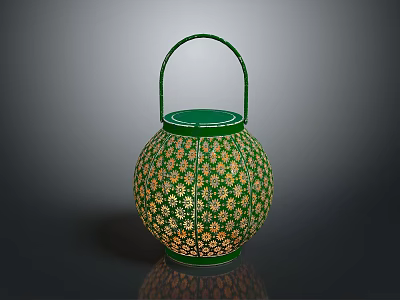 Green Home Decor Lantern With Intricate Floral Patterns And Curved Handle 3d model