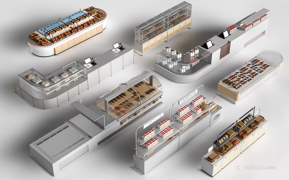 Various Designs of Display Shelves with Wooden and Metal Structures for Retail Product 3d model 