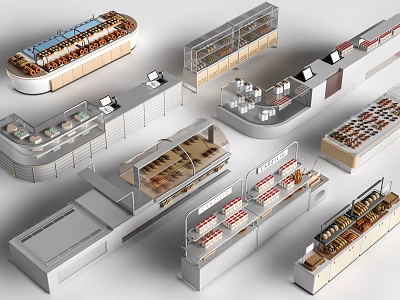 Various Designs of Display Shelves with Wooden and Metal Structures for Retail Product 3d model