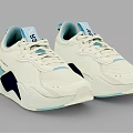 White Casual Sneakers With Light Blue Accents And Dark Contrast Side Panels