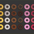 Colorful Assorted Donuts With Different Frostings And Glazes Displayed On Dark Background