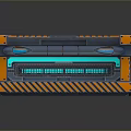 Futuristic Household Storage Box With Orange Blue Glowing Neon Accents And Caution Stripes