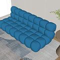 Blue Velvet Bubble Design Double Sofa With Side Table Green Plant And Carpet 3d model
