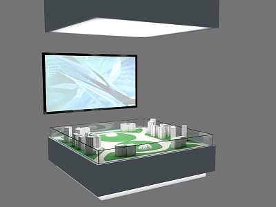 Modern Showcase Shelf with Glass Cover Building Models and Screen Lighting 3d model