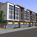 Modern Commercial Street With Chinese Gateway Glass Curtain Walls And Pedestrian Area