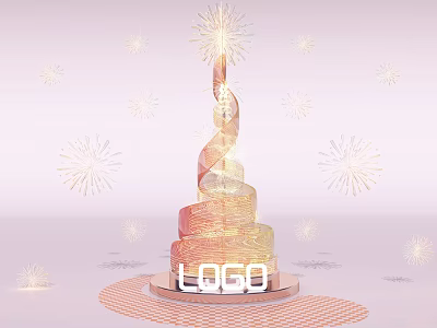 Colorful Spiral Cake Photo Check In Spot With Gradient Colors And Fireworks 3d model