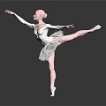 Woman Ballerina Wearing White Tutu With Pink Hair Performing Dancing Pose On Dark Background