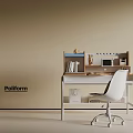 Modern Poliform Desk With Shelf Laptop Books And White Office Chair