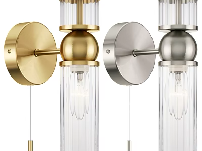 Modern Gold And Silver Wall Sconces With Metal Base And Clear Ribbed Glass 3d model