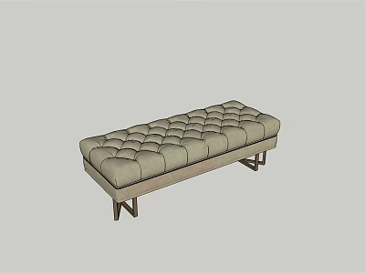 Light Gray Tufted Sofa Bench With Modern Wooden Legs And Comfortable Design 3d model