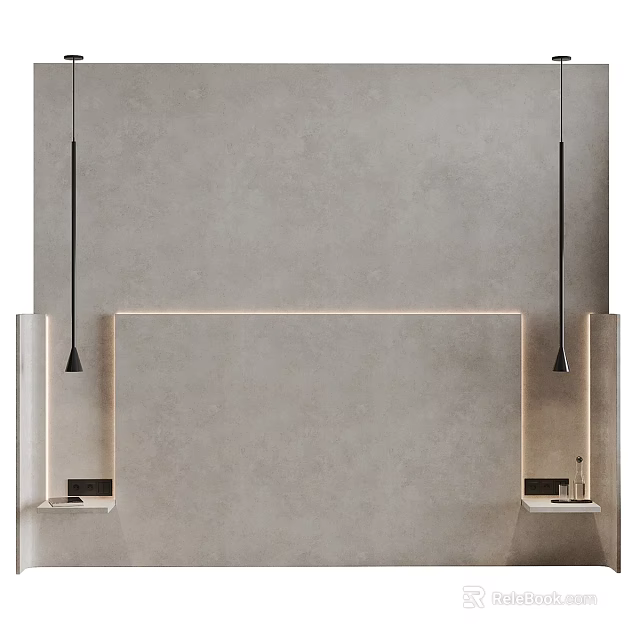 Modern Background Wall Design With Concrete Texture And Recessed Lighting 3d model 