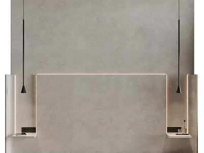 Modern Background Wall Design With Concrete Texture And Recessed Lighting 3d model