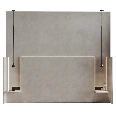 Modern Background Wall Design With Concrete Texture And Recessed Lighting 3d model